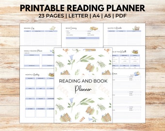 Printable Reading Planner, Reading Journal, Book Tracker, Reading Log, Book Review Journal, Reading Challenge, PDF, Letter, A4, A5