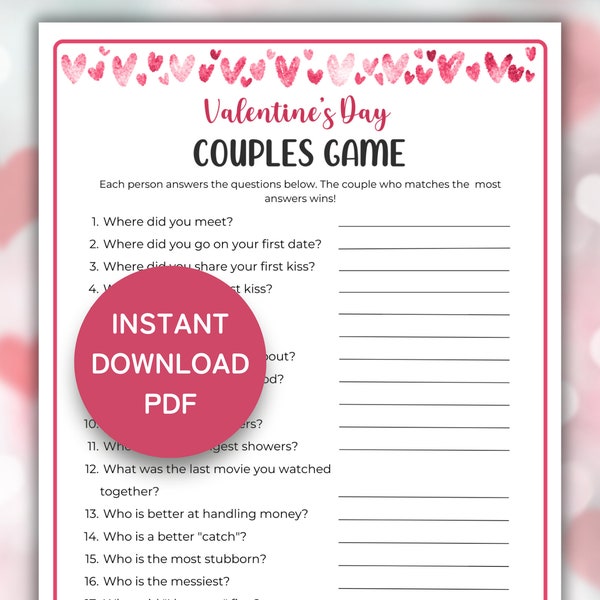 Valentines Day Couples Game, Valentines Printable, Valentine Party Game, Couples Game Night, Adult Games for Couples