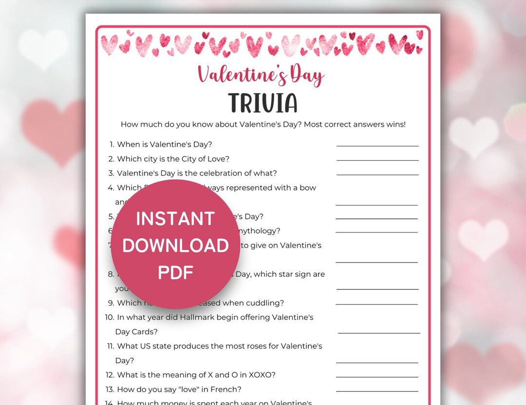 Valentines Day Trivia Game, Printable Valentines Day Party Games ...