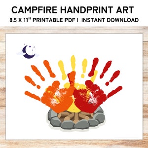 Lagerfeuer Handabdruck Kunst, druckbare Kleinkind Handabdruck Handwerk, Handabdruck Andenken für Sommer, Kinder Handabdruck Basteln, PDF