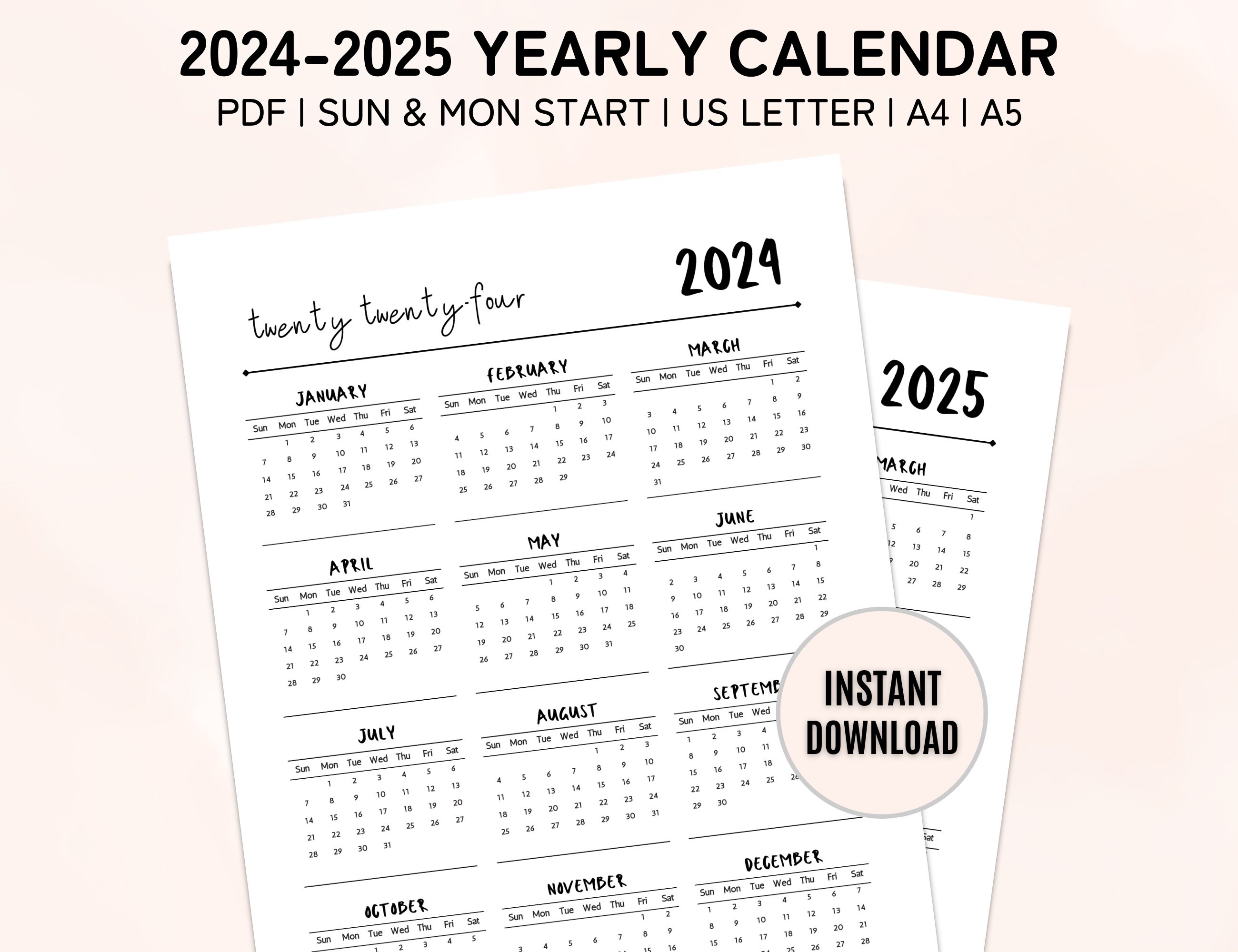 2024 Calendar Printable Cute Free 2024 Yearly Calendar