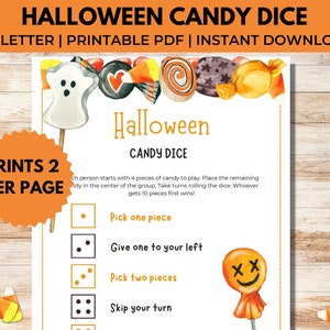 Halloween Candy Dice Game, Halloween Party Game, Printable Halloween Game for Kids, PDF