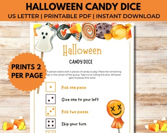 Halloween Candy Dice Game, Halloween Party Game, Printable Halloween Game for Kids, PDF