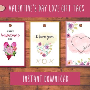 Valentine&#39;s Day Gift Tags Printable, Valentine Favor Tags, Instant Download, Treats Bag Tags, Valentine&#39;s Tags, Love Gift Tags
