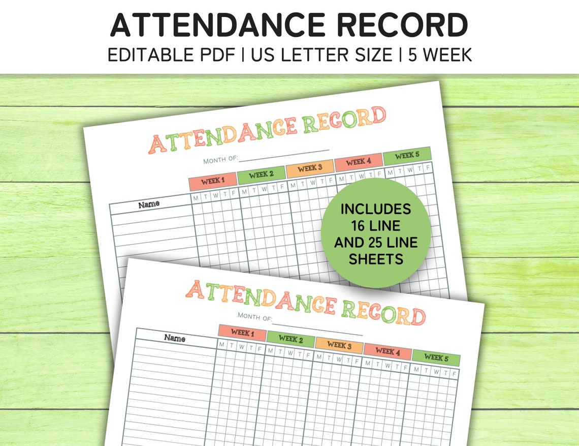 Editable Daycare Attendance Sheet for Preschool, Home School and in ...