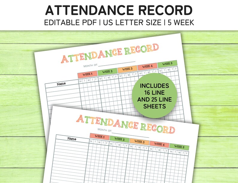 Editable Daycare Attendance Sheet for Preschool, Home School and in ...