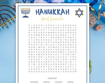 Hanukkah Word Search Game, Jewish Party,  Hebrew Holiday Word Search Puzzle, Classroom Activity, Icebreaker Game, Festival of Lights