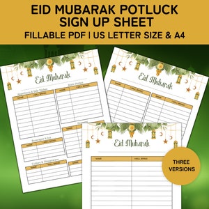 Eid Mubarak Potluck Sign Up Sheet Printable, Food Sign Up Sheet, Ramadan Mubarak, Eid Mubarak Party, Fillable PDF, Office Potluck Template