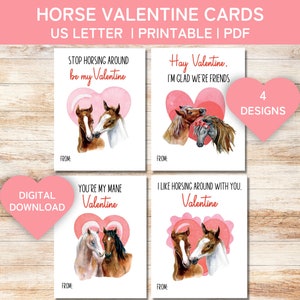 Pferd Valentinskarte zum Ausdrucken, Valentinstagskarten für Kinder, Valentinstagskarten, Valentinstagskarten, Valentinstagskarten, PDF