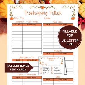 Thanksgiving Potluck Sign Up Sheet Printable, Food Sign Up Sheet, Thanksgiving Party, Fillable PDF, Office Potluck Template