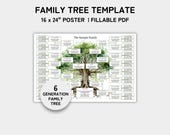 Family Tree Template 6 Generation, Family Tree Chart, 16x24" Poster, Family Reunion, Pedigree Chart, Genealogy Chart, Fillable PDF