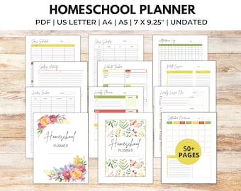 Printable Homeschool Planner, Undated Teacher Planner, Homeschool Lesson Planner, PDF, Letter, A4, A5, 7 X 9.25"