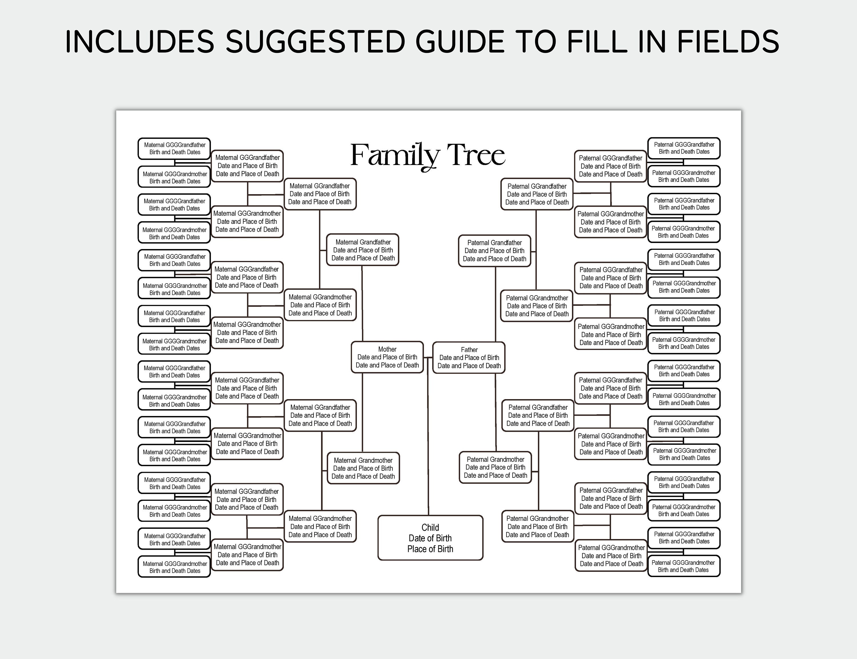 Family Tree Template 6 Generation, Family Tree Chart, Printable Family Reunion Gifts, Pedigree ...