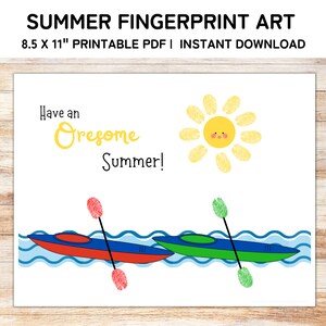 Arte de impressão digital de verão, artesanato de impressão de mão para criança, lembrança de impressão de mão para o verão, artesanato de impressão de mão para crianças, PDF
