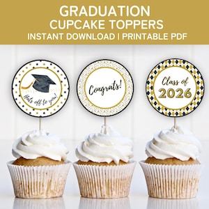 2026 Abschluss Cupcake Toppers zum Ausdrucken, 2026 Abschluss Party Dekoration, Klasse von 2026, Cupcake Topper zum Ausdrucken und Schneiden, PDF