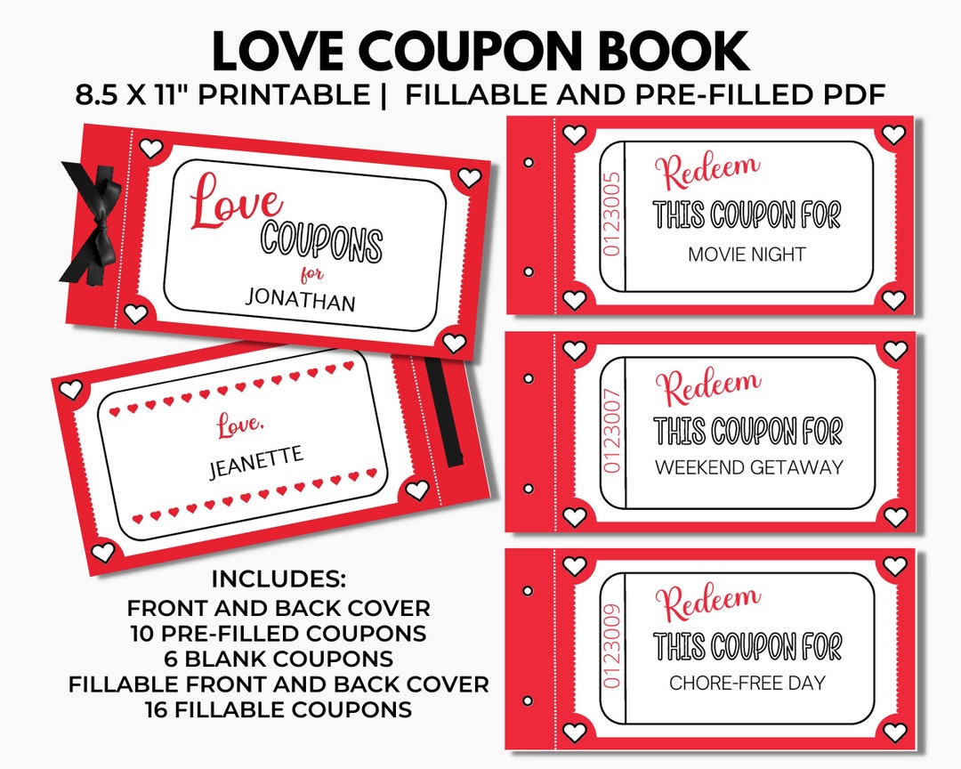 Printable Love Coupons, Coupon Book Template, Editable Valentine ...