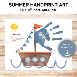 Summer Handprint Art, Handprint Craft, Printable Summer Keepsake, Kids Handprint Crafts, Sailboat Handprint, PDF