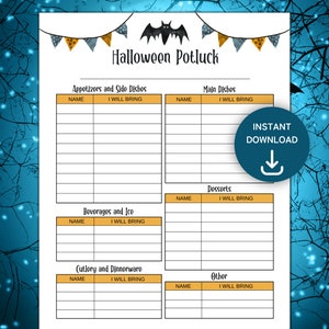 Halloween Potluck Sign Up Sheet, Food Sign Up Sheet, Halloween Party Potluck, Office Potluck, Printable PDF