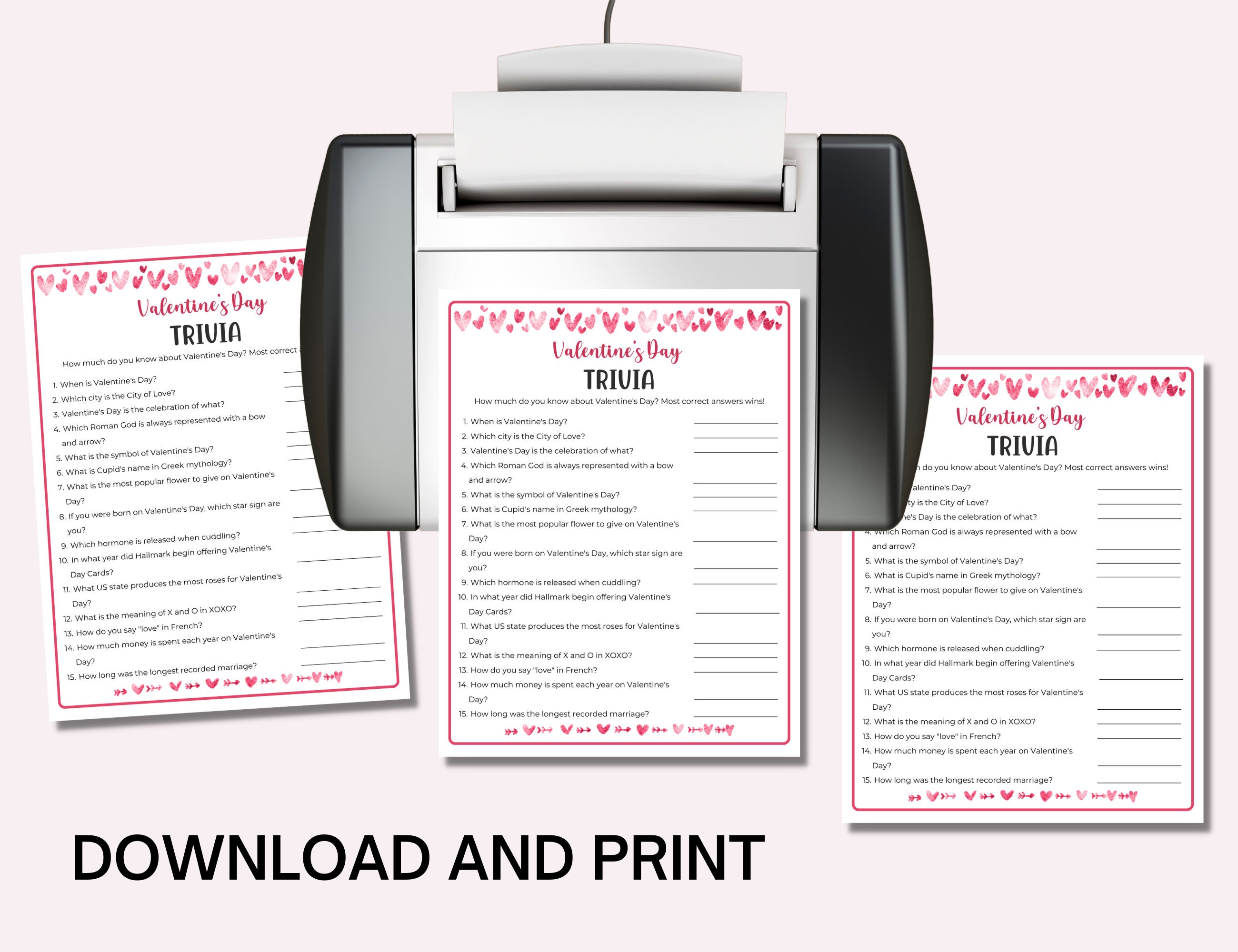 Valentines Day Trivia Game, Printable Valentines Day Party Games ...