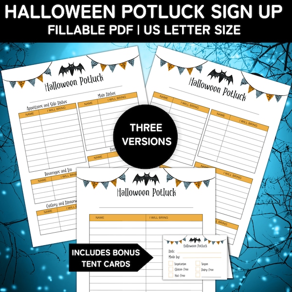 Halloween Printable Potluck Sign Up Sheet, Food Sign Up Sheet, Halloween Party, Fillable PDF, Office Potluck Template