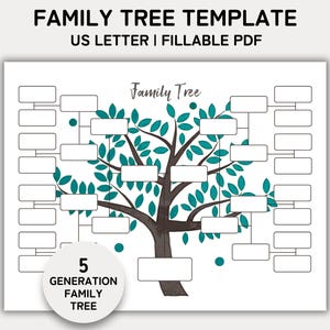 Family Tree Template 5 Generation, Family Tree Chart, Printable for Family Reunion Gifts, Pedigree Chart, Genealogy Chart, Fillable PDF