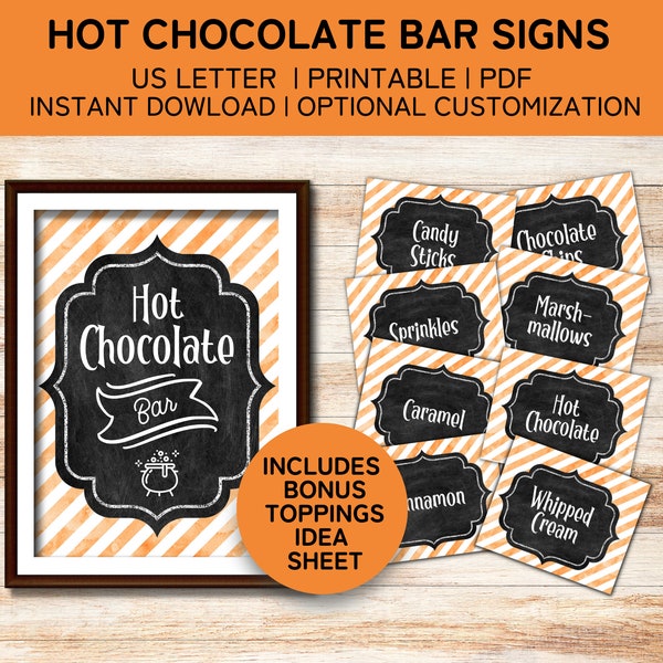 Halloween Hot Chocolate Bar Sign and Labels for Hot Cocoa Bar, Halloween Party Decor, Printable Chalkboard Signs for Hot Chocolate Party