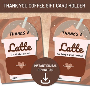 Printable Coffee Gift Card Holder for Staff, Employee, Teacher Appreciation Gift, Thank You, PDF, Digital Download