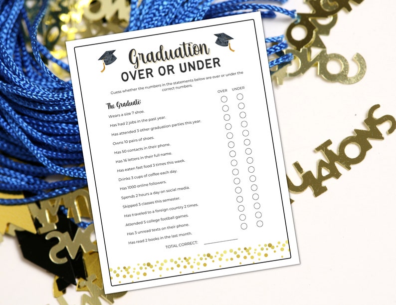Graduation Follower Graduation Over or Under Game, Graduation 2025, Graduation Printable ...