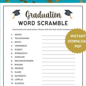 Graduation Word Scramble Game, Graduation 2023, Graduation Printable Games, Icebreaker Game, Graduation Party Games, PDF