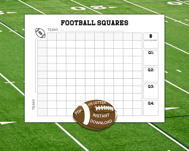 Football Squares Game Printable Football Fundraiser Football Pool