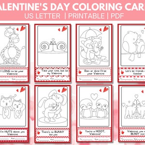 Tarjetas para colorear de San Valentín, Tarjetas para colorear de San Valentín imprimibles para niños, Tarjetas de San Valentín de animales, Tarjetas para aulas, Descarga digital