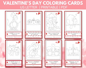 Valentin Malkarten, druckbare Valentins Malkarten für Kinder, Tier Valentinskarten, Karten für Klassenzimmer, digitaler Download