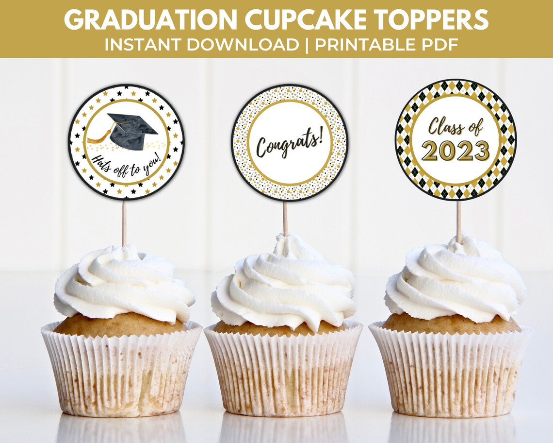 Printable Graduation Cupcake Toppers, 2023 Graduation Party Decorations