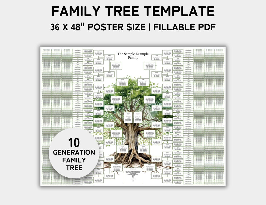Family Tree Template 10 Generation, Family Tree Chart, Family Reunion ...