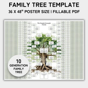 Stammbaum-Vorlage 10 Generation, Stammbaum-Diagramm, Familientreffen, Stammbaum-Diagramm, Genealogie-Diagramm, Postergröße 90 x 120 cm, ausfüllbares PDF