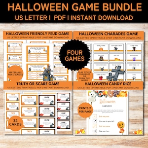 Halloween Game Bundle. Halloween Party Games, Printable Halloween Games, Friendly Feud, Charades, Truth or Scare, Candy Dice, PDF