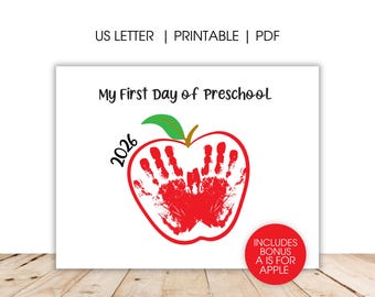 First Day of Preschool Handprint Art, First Day of School, Handprint Craft, Preschool Craft, Back to School, Handprint Craft, PDF