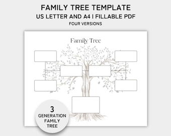 Family Tree Template 3 Generation, Family Tree Chart, Printable for Family Reunion Gifts, Pedigree Chart, Genogram Chart, Fillable PDF