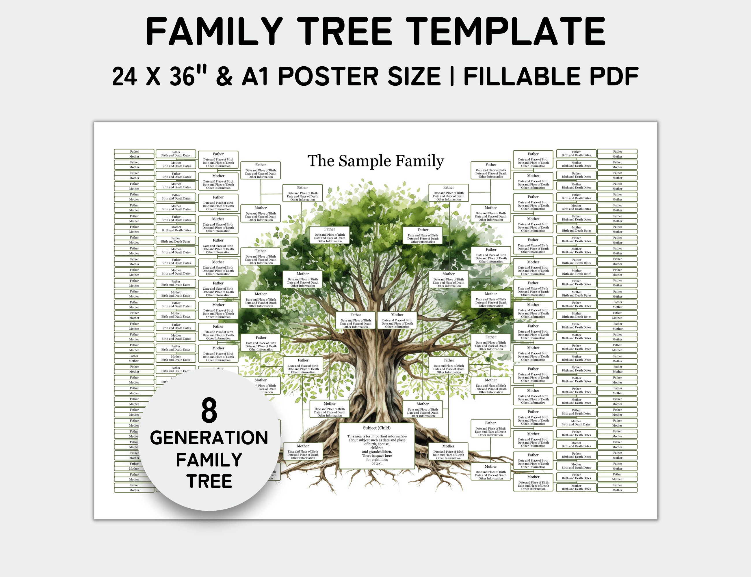 15-Pack Family Tree Charts to Fill In, Blank 8 Generation Genealogy Poster  for Family History, Lineage, Reunions, Large Pedigree Chart, 255 Total Name  Spaces (17x22 in) : : Office Products