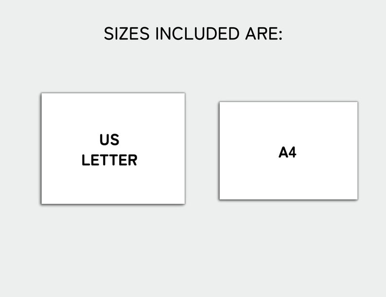 May include: Image showing two paper sizes included in a product: US Letter and A4.