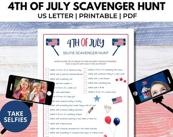 Fourth of July Selfie Scavenger Hunt, Printable 4th of July Party Game for Kids, Teens, Families, Treasure Hunt for Kids, Instant Download