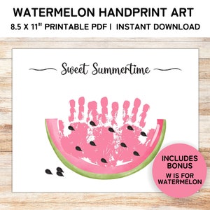 Summer Handprint Art, Watermelon Handprint Art, Printable Summer Keepsake, PDF, Kids Handprint Crafts