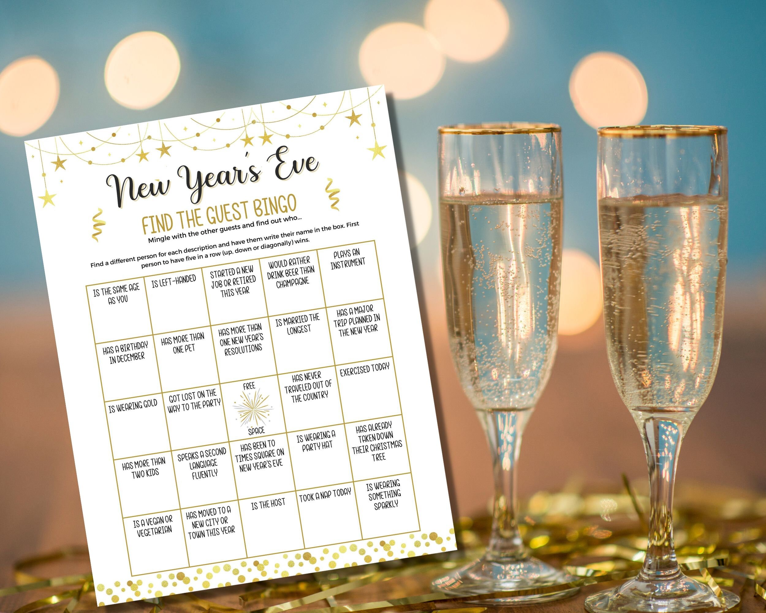 New Years Eve Find the Guest Bingo Game, New Years Eve Party, New Years ...