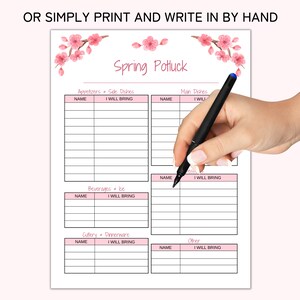 Spring Potluck Sign up Sheet Printable, Food Sign up Sheet, Spring ...