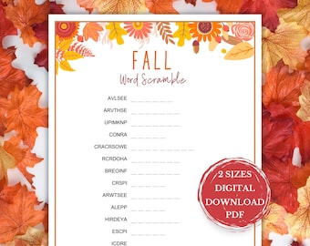 Fall Word Scramble Game, Printable Word Game,  Autumn Word Puzzle Games,  Autumn Classroom Activity, Icebreaker Game