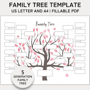 Family Tree Template 5 Generation, Family Tree Chart, Printable for Family Reunion Gifts, Pedigree Chart, Genealogy Chart, Fillable PDF