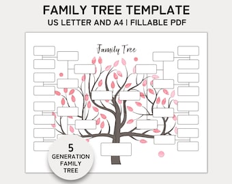 Family Tree Template 5 Generation, Family Tree Chart, Printable for Family Reunion Gifts, Pedigree Chart, Genealogy Chart, Fillable PDF