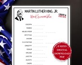 Martin Luther King, Jr. Word Scramble Game, MLK Day Printable Games, Patriotic Games, Classroom Activity Word Games,  Teacher Resource