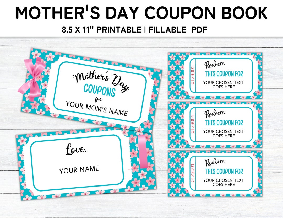 Mother's Day Coupon Book, Printable Coupon Book Template, Personalized ...
