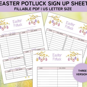 Easter Potluck Sign Up Sheet Printable, Food Sign Up Sheet, Easter Party, Fillable PDF, Office Potluck Template